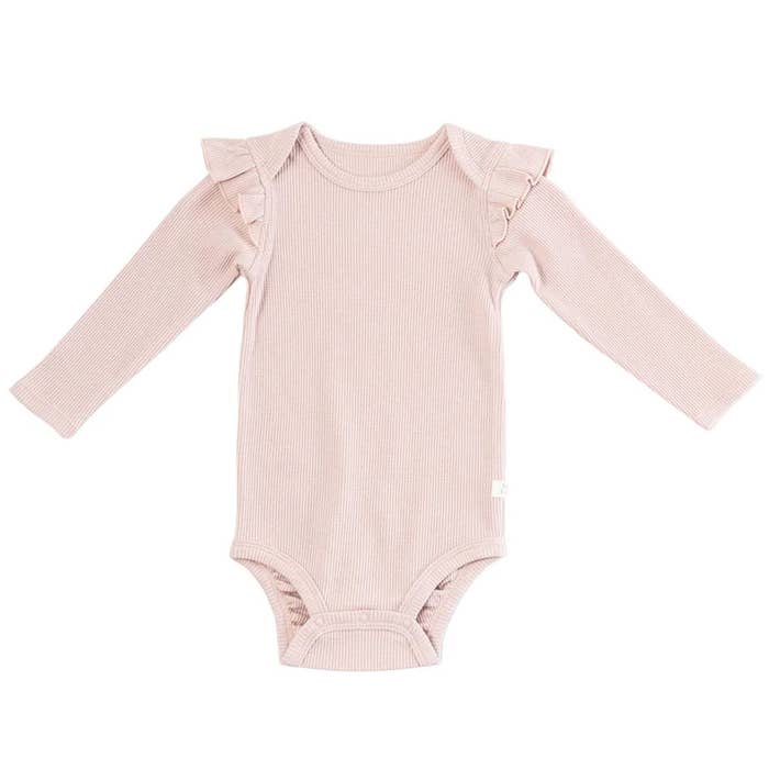 Waffle Ruffle Long Sleeve Bodysuit - Blush Pink 