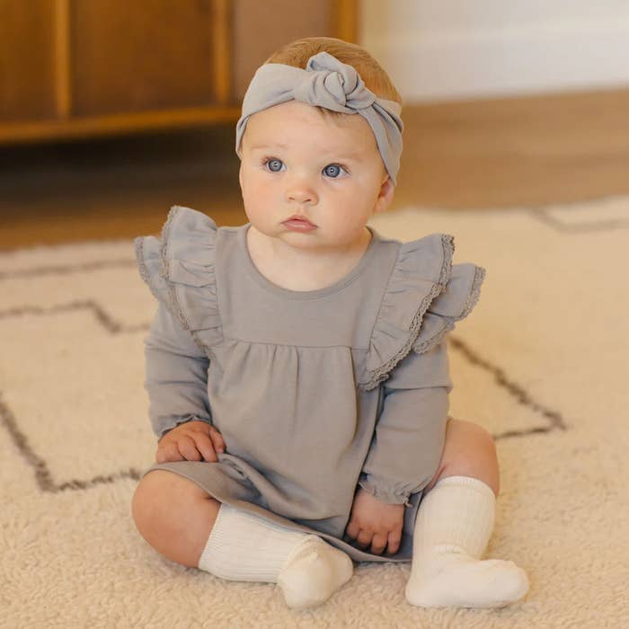Long Sleeve Flutter Dress - Dusty Blue 3