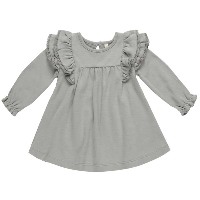 Long Sleeve Flutter Dress - Dusty Blue 