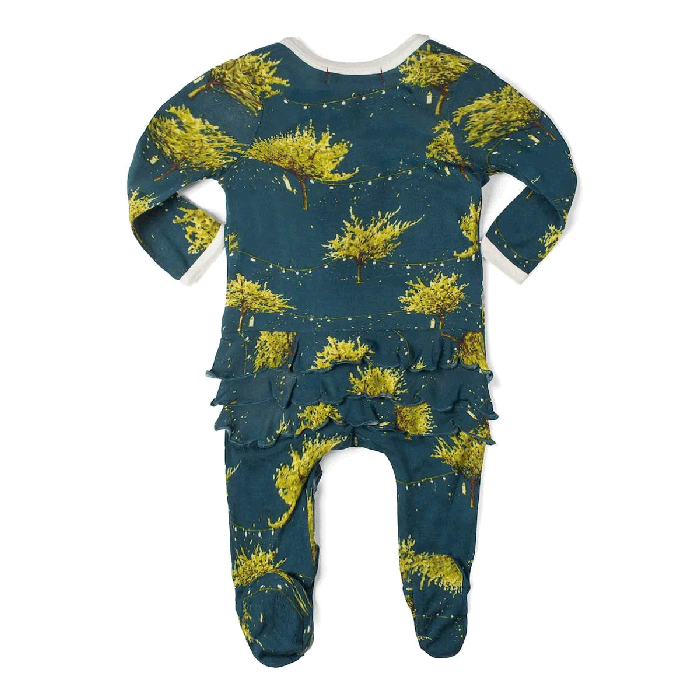 Bamboo Ruffle Zipper Footed Romper-Firefly-LS 1