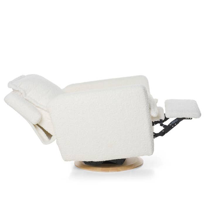 Flynn Recliner Swivel Glider with Wood Base Sheepskin Cloud Lifestyle 4