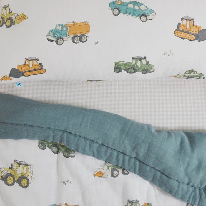 Little Unicorn - Cotton Muslin Toddler Bedding Set - Work Trucks -4