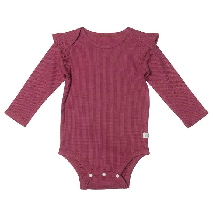 Waffle Ruffle Long Sleeve Bodysuit - Mauvewood 
