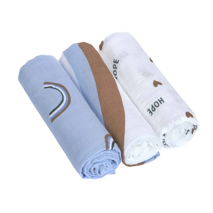 Heavenly Soft Swaddle (80x80cm) 3 Pk - Rascal/Sky Blue
