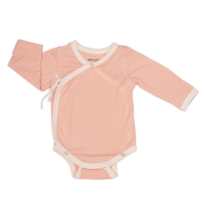 Silkberry Baby - Bamboo Long Sleeve Kimono Onesie - Blossom/Feather 