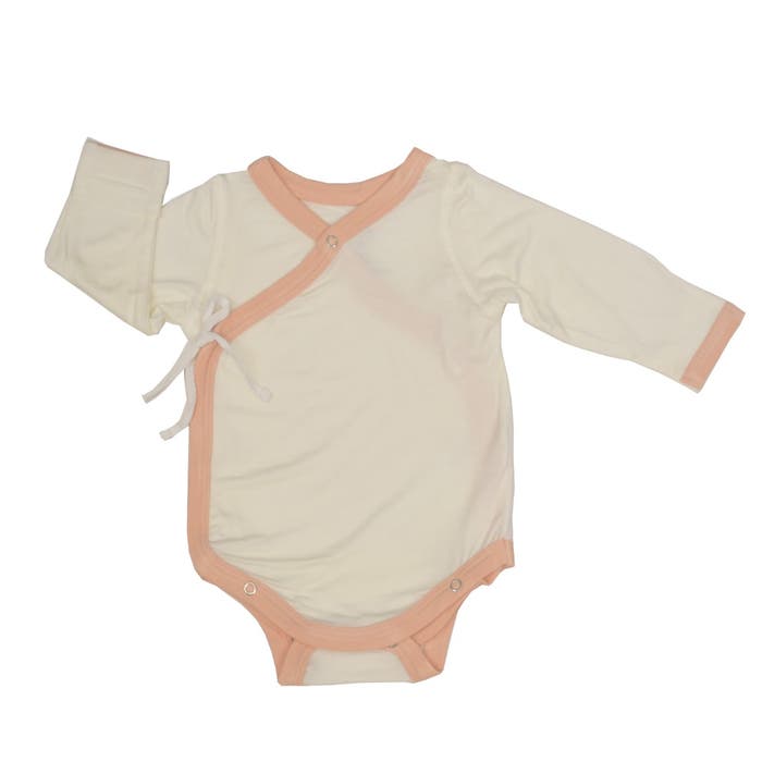 Silkberry Baby - Bamboo Long Sleeve Kimono Onesie - Feather/Blossom