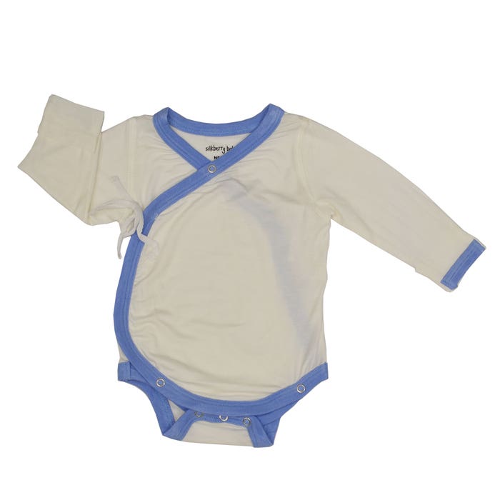Silkberry Baby - Bamboo Long Sleeve Kimono Onesie - Feather/Ocean