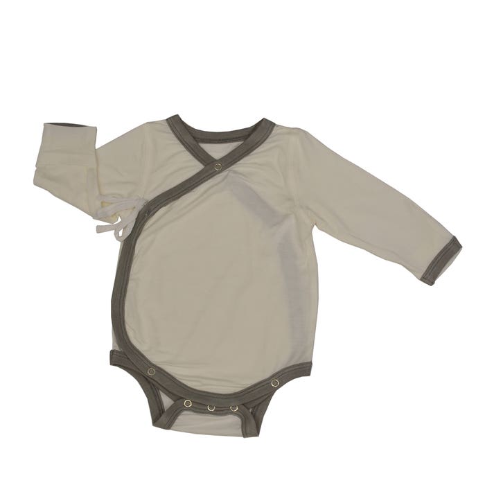 Silkberry Baby - Bamboo Long Sleeve Kimono Onesie - Feather/Pigeon