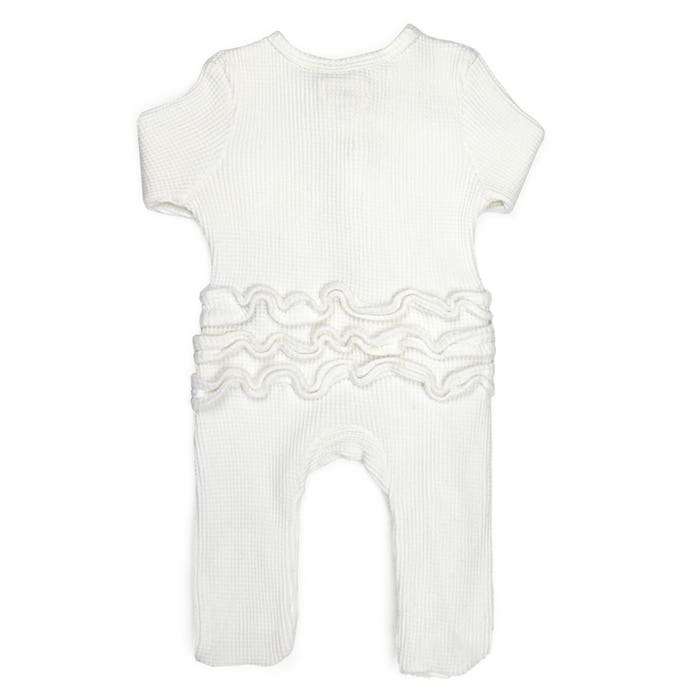 Simple - Waffle Knit Ruffle Sleeper - Ivory -2