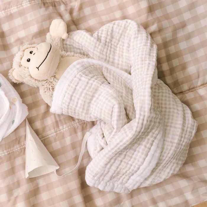Cotton Muslin Baby Quilt -  Tan Gingham 3