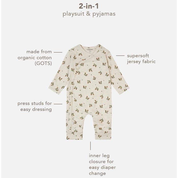 Noppies - U Playsuit LS - Noumea AOP - Oatmeal Melange LS 3