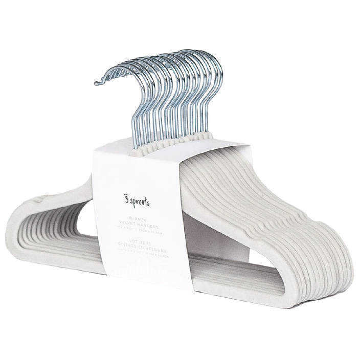 3 Sprouts - Velvet Hangers (Set of 15) - Grey