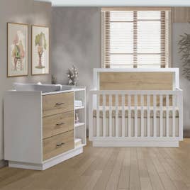 Tito Convertible Crib &amp; Combo Drawer - Pearl White/Natural Barn Oak (40)